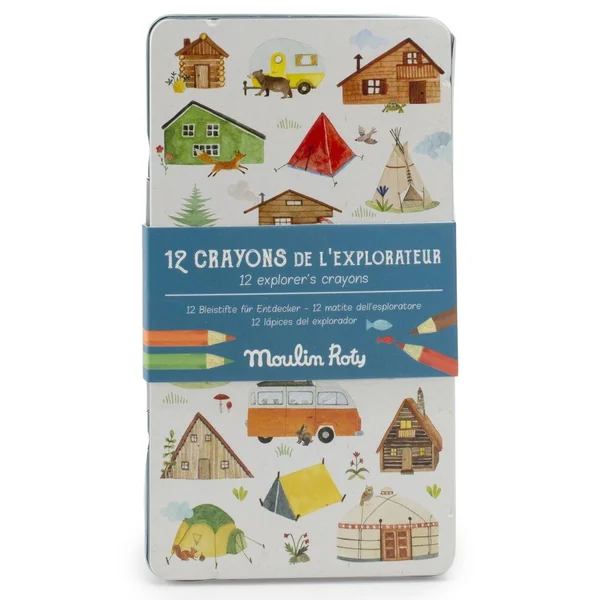 12 CRAYONS DE COULEURS L'EXPLORATEUR LE JARDIN DU MOULIN