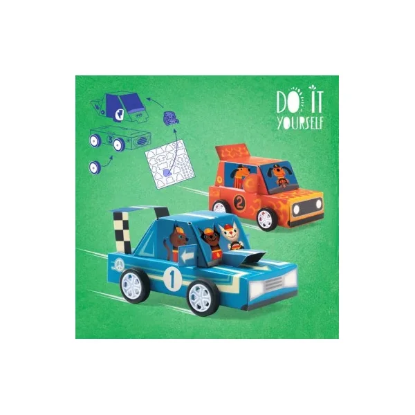 3 voitures de course à créer - Do it Yourself Djeco - Activité manuelle