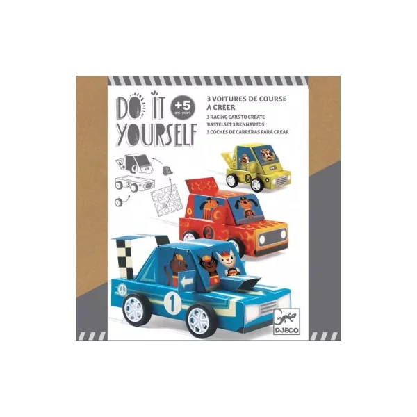 3 voitures de course à créer - Do it Yourself Djeco - Activité manuelle