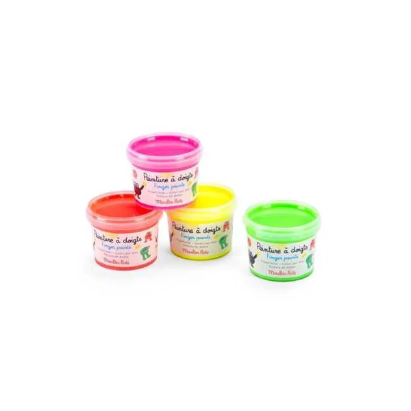4 pots de peinture à doigts fluo Les Schmouks - Moulin Roty