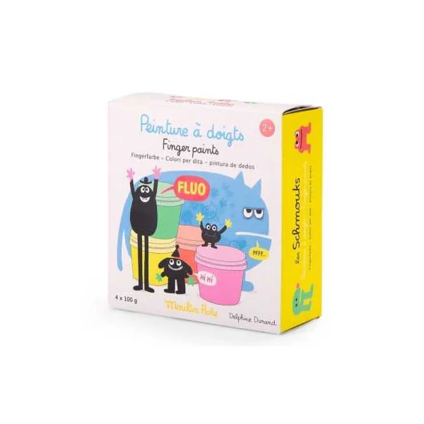 4 pots de peinture à doigts fluo Les Schmouks - Moulin Roty