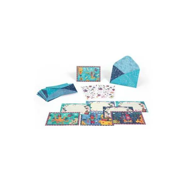 8 Cartes d'Invitation Pirate Tous à bord Djeco - Anniversaire enfant