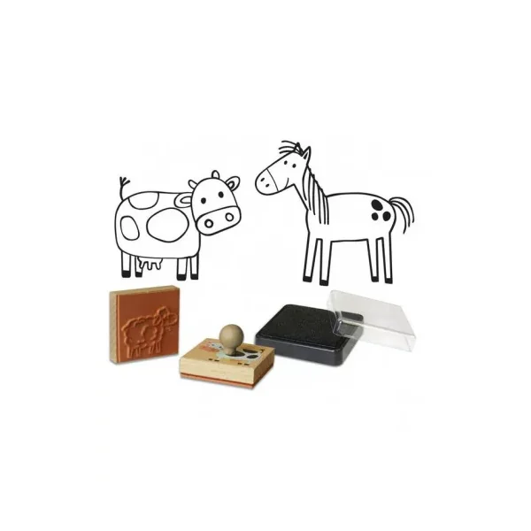 9 Tampons en Bois Animaux de la Ferme Créalign' | Dès 3 ans