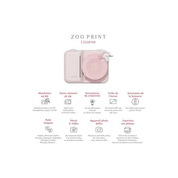 Appareil Photo Impression Instantanée Licorne - The Zoofamily 5-12 ans