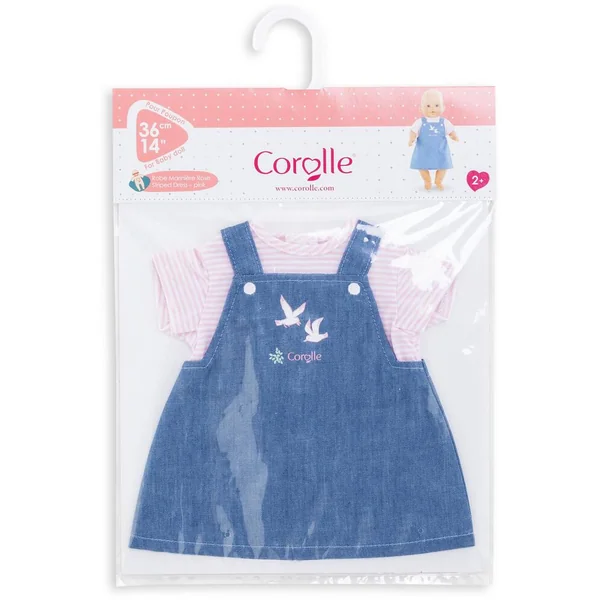 BB36 - ROBE MARINIERE ROSE BORDS DE LOIRE - VETEMENT POUR POUPON 36CM - COROLLE VETEMENTS