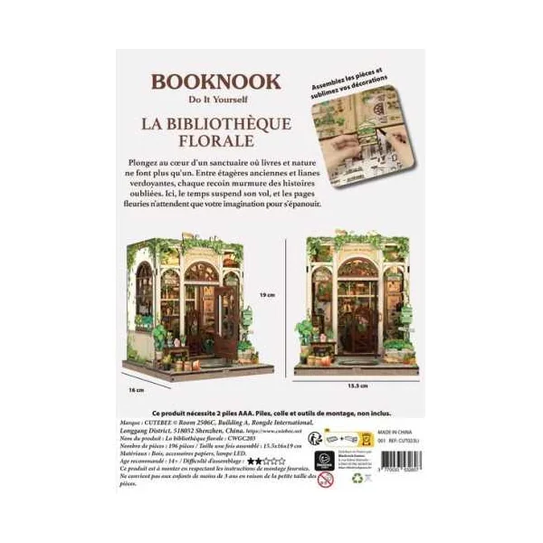 Book Nook La Bibliothèque Florale - Cutebee - Maquette et Kit DIY 14+