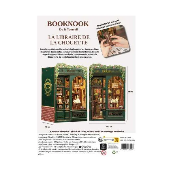 Book Nook La Librairie de la Chouette - Cutebee - Maquette et Kit DIY 14+