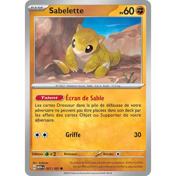 Carte Pokémon Sabelette 027/165 – Pokémon 151