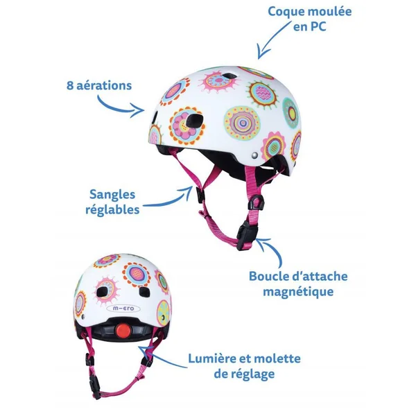CASQUE DOODLE DOTS - BOUCLE MAGNETIQUE - LUMIERE LED INTEGREE - TAILLE XS