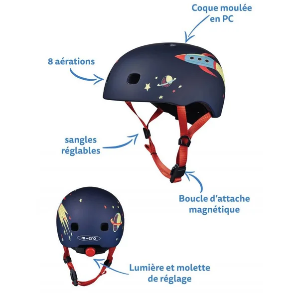 CASQUE ROCKET - BOUCLE MAGNETIQUE - LUMIERE LED INTEGREE - TAILLE S