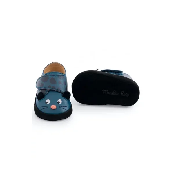 Chaussons cuir panthère bleu Dans la jungle 18/24 m - Moulin Roty