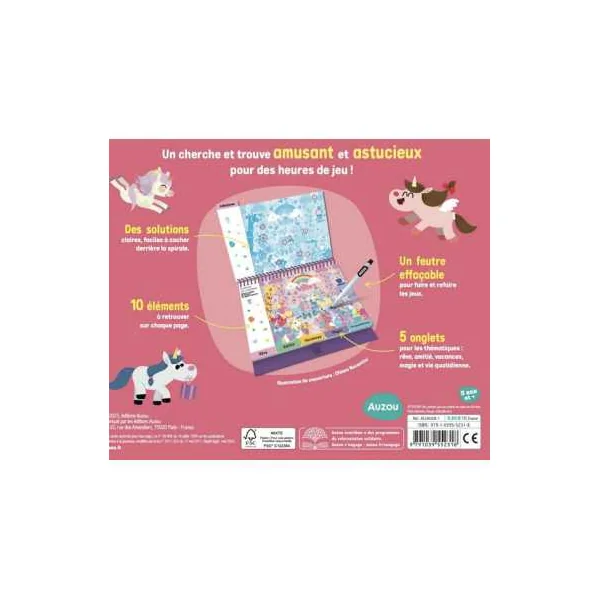 Cherche et trouve licornes - Auzou - Jeu de voyage enfant