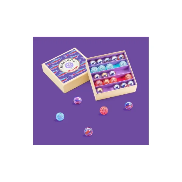 Coffret 25 Billes Neon Fish Billes & Co | Jeu de Billes Colorées