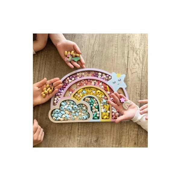 Coffret 400 Perles en Bois Arc en ciel Sycomore | Perles enfant 4 ans