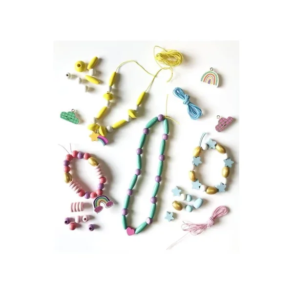 Coffret 400 Perles en Bois Arc en ciel Sycomore | Perles enfant 4 ans