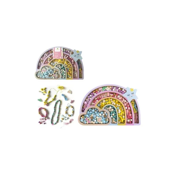 Coffret 400 Perles en Bois Arc en ciel Sycomore | Perles enfant 4 ans