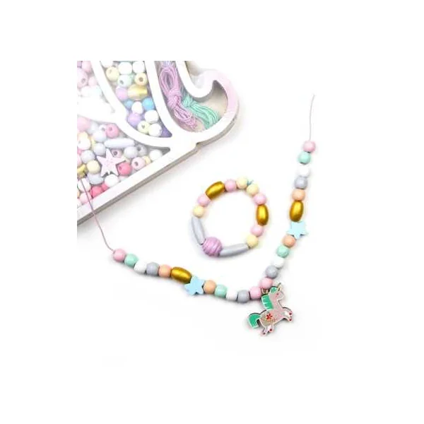 Coffret Perles en Bois tête Licorne Sycomore | Perles enfant 4 ans