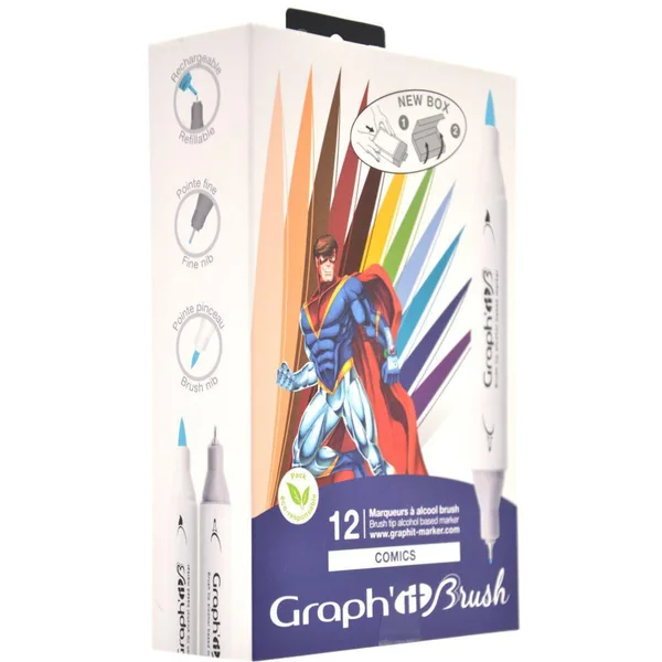 COMICS - GRAPH'IT BRUSH ET EXTRA FINE SET 12 MARQUEURS