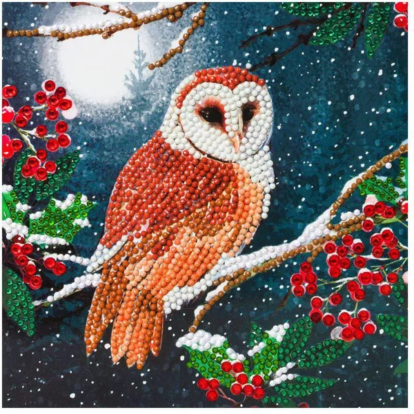 CRYSTAL ART KIT CARTE BRODERIE DIAMANT 18 X 18 CM CHOUETTE