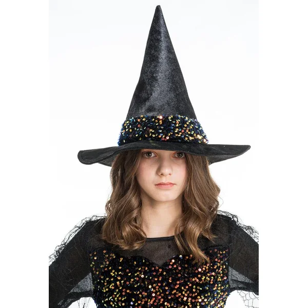 DEGUISEMENT SORCIERE LUCINDA ORANGE A SEQUINS TAILLE 140 CM 9-11 ANS