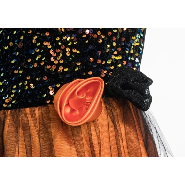 DEGUISEMENT SORCIERE LUCINDA ORANGE A SEQUINS TAILLE 140 CM 9-11 ANS