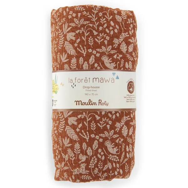 DRAP HOUSSE FEUILLAGE LIT BEBE 70 X 140 CM LA FORET MAWA