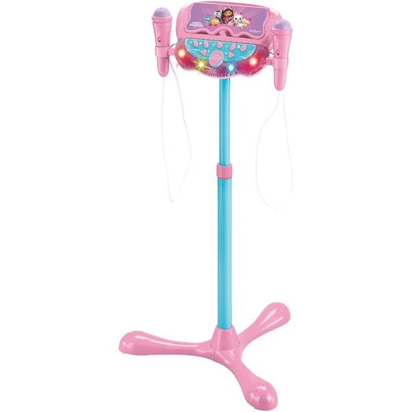 GABBY ET LA MAISON MAGIQUE - MICROPHONE SUR PIED AJUSTABLE LUMINEUX AVEC ENCEINTE 2 MICROS ET EFFETS VOCAUX ENCEINTE BLUETOOTH