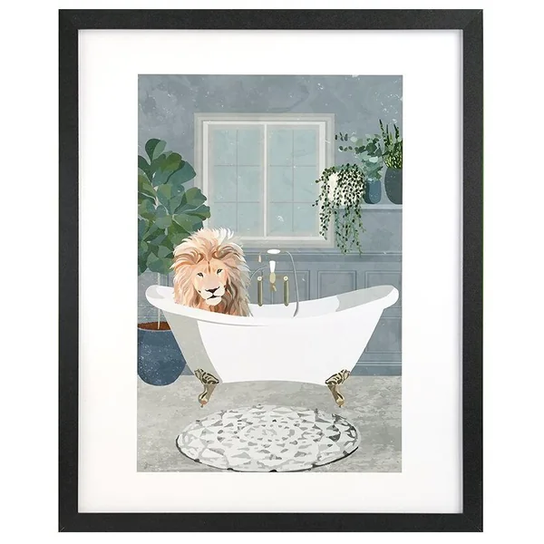GBEYE - TIRAGE ENCADRE "LION TAKES A BATH PAR SARAH MAN" (40X50CM) X2