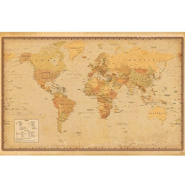 HARPER COLLINS - POSTER MAXI 91,5X61 - CARTE VINTAGE DU MONDE 21