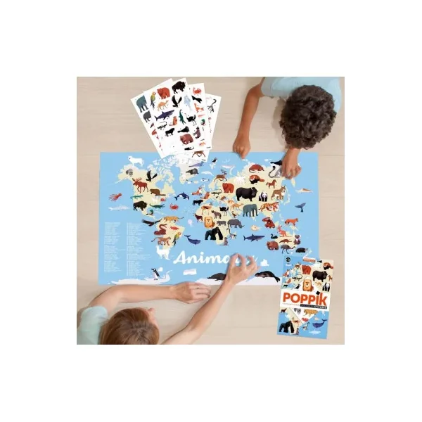 Kit Poppik Animaux du Monde | Poster Géant et Stickers | 5-10 ans