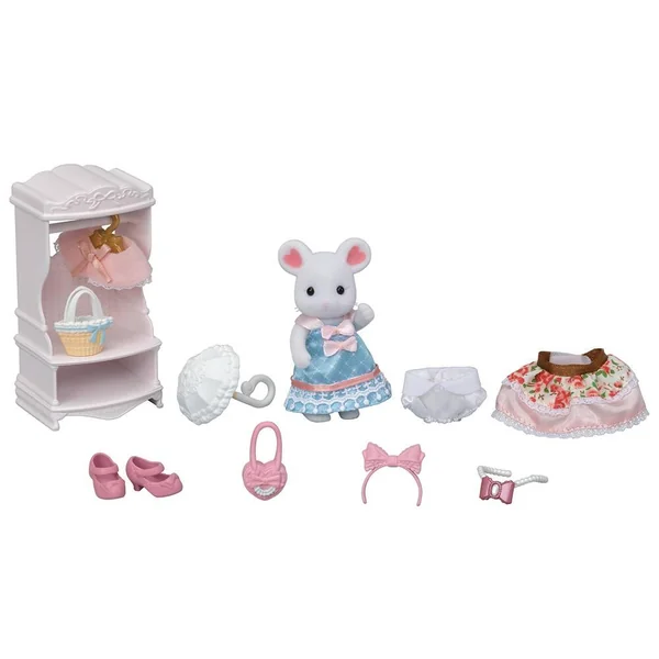 LA VALISETTE DE MODE ET GRANDE SOEUR SOURIS MARSHMALLOW - SYLVANIAN SET BOUTIQUES