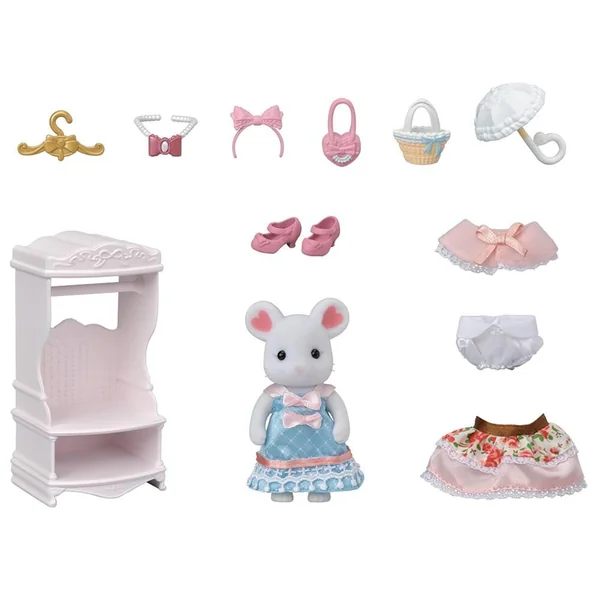 LA VALISETTE DE MODE ET GRANDE SOEUR SOURIS MARSHMALLOW - SYLVANIAN SET BOUTIQUES