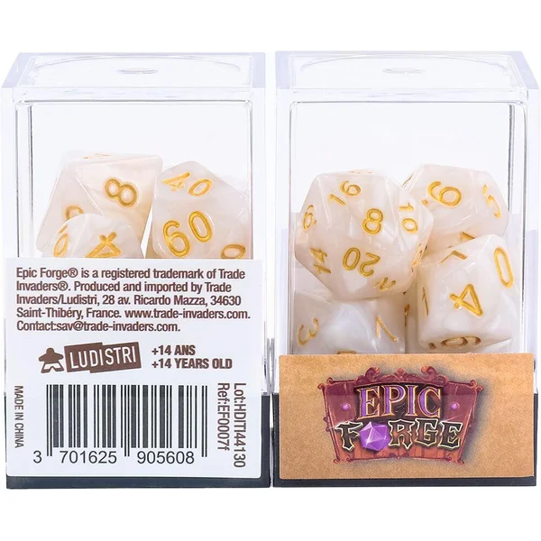 LOT DE 7 DES MULTIFORMAT – BLANC NACRE ET OR