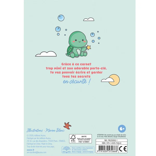 Ma papeterie créative : Mon carnet secret porte-clés Tortue - Auzou