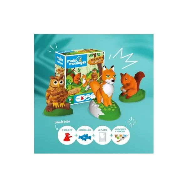 Mako Moulages Balade en Forêt | Coffret 3 Animaux à Créer dès 5 ans