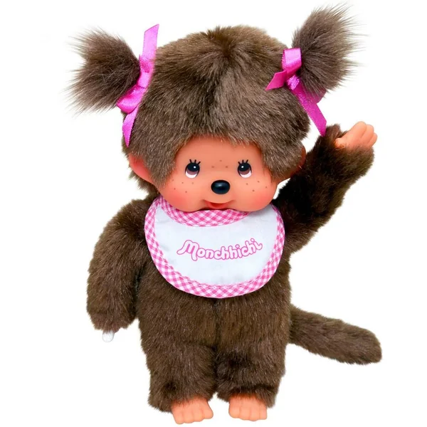 MONCHHICHI - PELUCHE FILLE BAVOIR BLANC SURPIQUE DE ROSE 20 CM