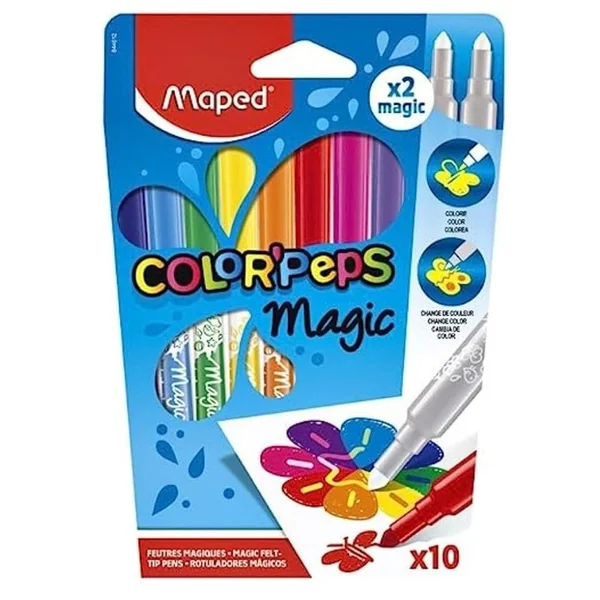 Pack 12 Feutres effaçables inclus 2 feutres magiques Color'Peps Magic - Maped
