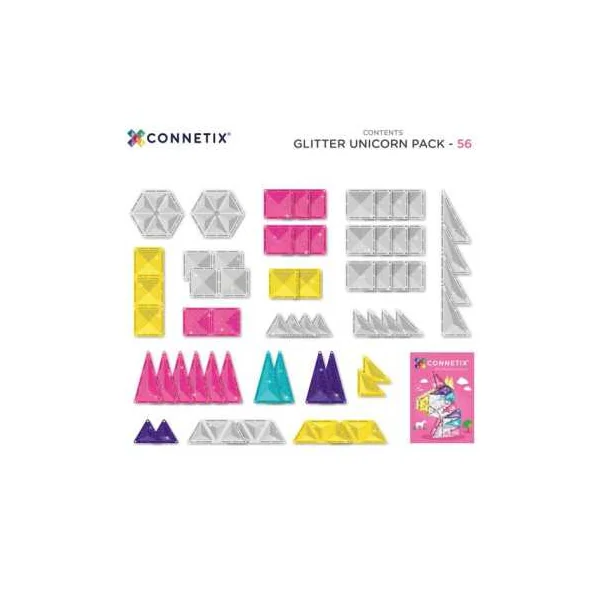 Pack Licorne Pailleté Connetix - 56 Tuiles Magnétiques - 3 ans+