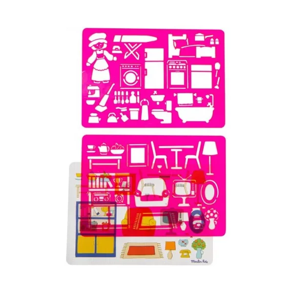 Pochoirs à dessin Dans la maison Aujourd'hui c'est mercredi - Moulin Roty