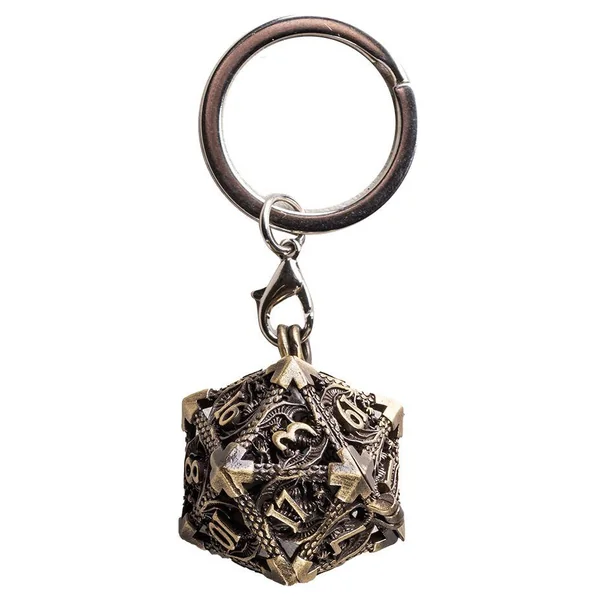 PORTE-CLE D20 VIEIL OR AVEC LOT DE 7 MINI DES METAL 5MM