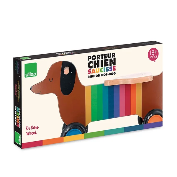 Porteur en bois Chien saussice multicolore Andy Westface - Vilac
