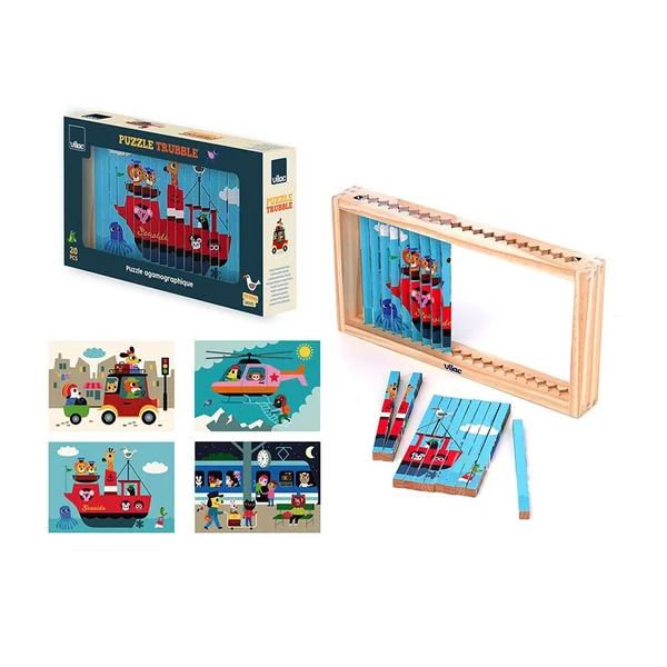 Puzzle 4 Dimensions en bois Les transports Ingela P.Arrhenius - Vilac