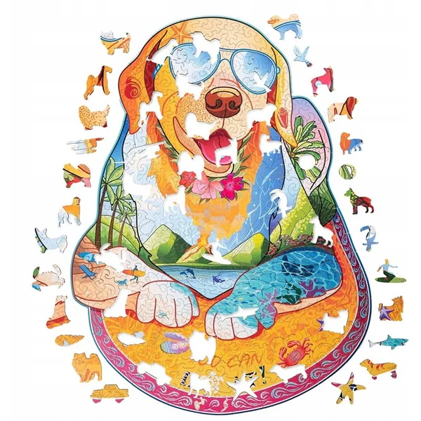 Puzzle en bois Surfing-Labrador avec des strass 280 pcs - Wood Trick