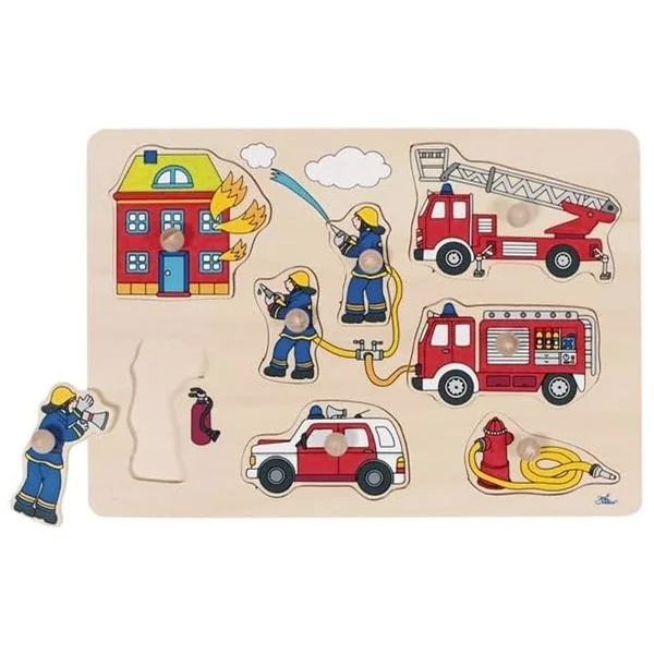 Puzzle à boutons en bois au feu les pompiers 8 éléments - Goki