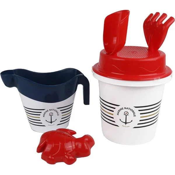 SEAU MARINE NATIONALE BLANC E PELLE RATEAU PASSOIRE ARROSOIR ET 1 MOULE