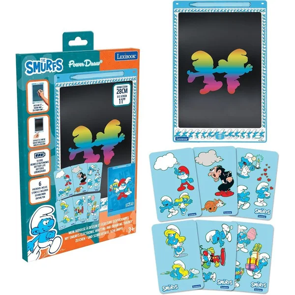 TABLETTE A DESSINS E-INK MULTICOLORE 28CM AVEC POCHOIRS SCHTROUMPFS