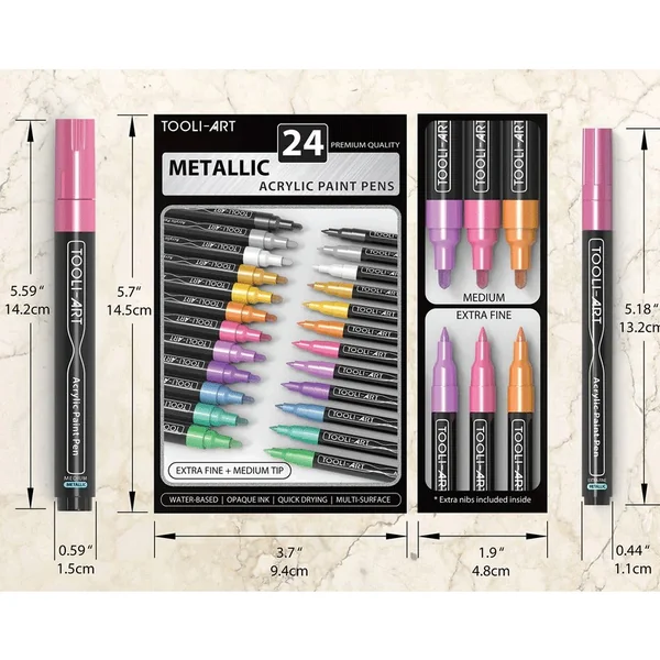 TOOLI-ART Marqueur Acrylique Set Metallic 24 (12 en 07mm et 12 en 3mm)