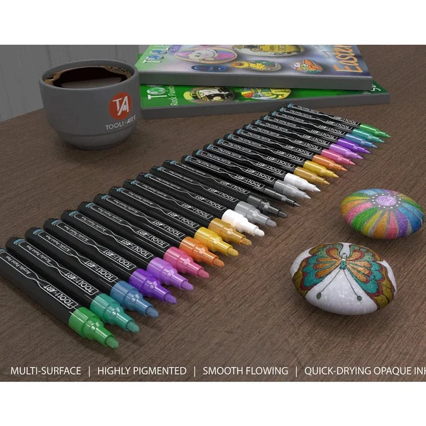 TOOLI-ART Marqueur Acrylique Set Metallic 24 (12 en 07mm et 12 en 3mm)