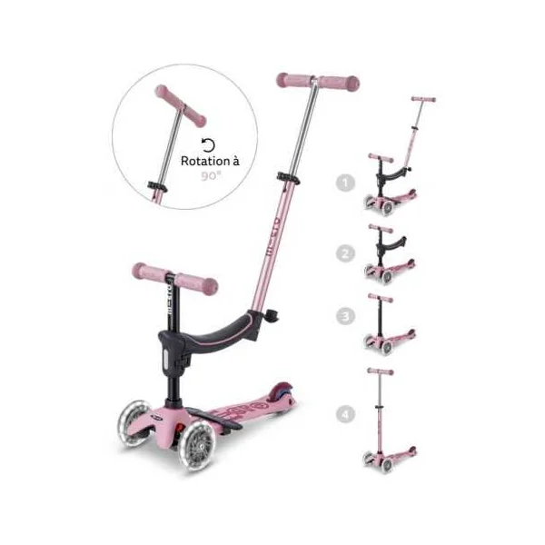 Trottinette évolutive Mini2Grow 2.0 Rose poudré LED - Micro Mobility - De 1 à 6 ans
