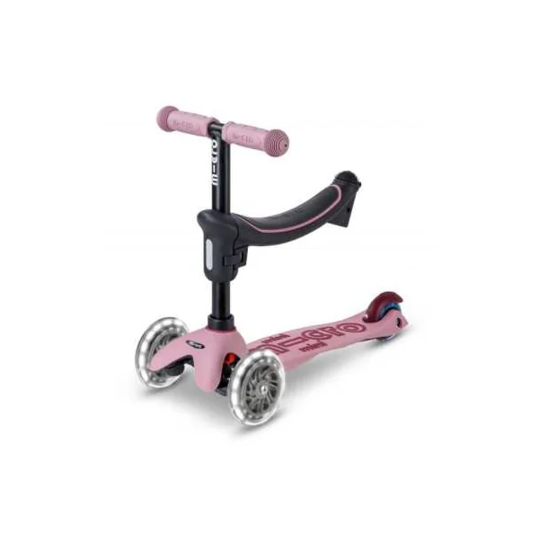 Trottinette évolutive Mini2Grow 2.0 Rose poudré LED - Micro Mobility - De 1 à 6 ans